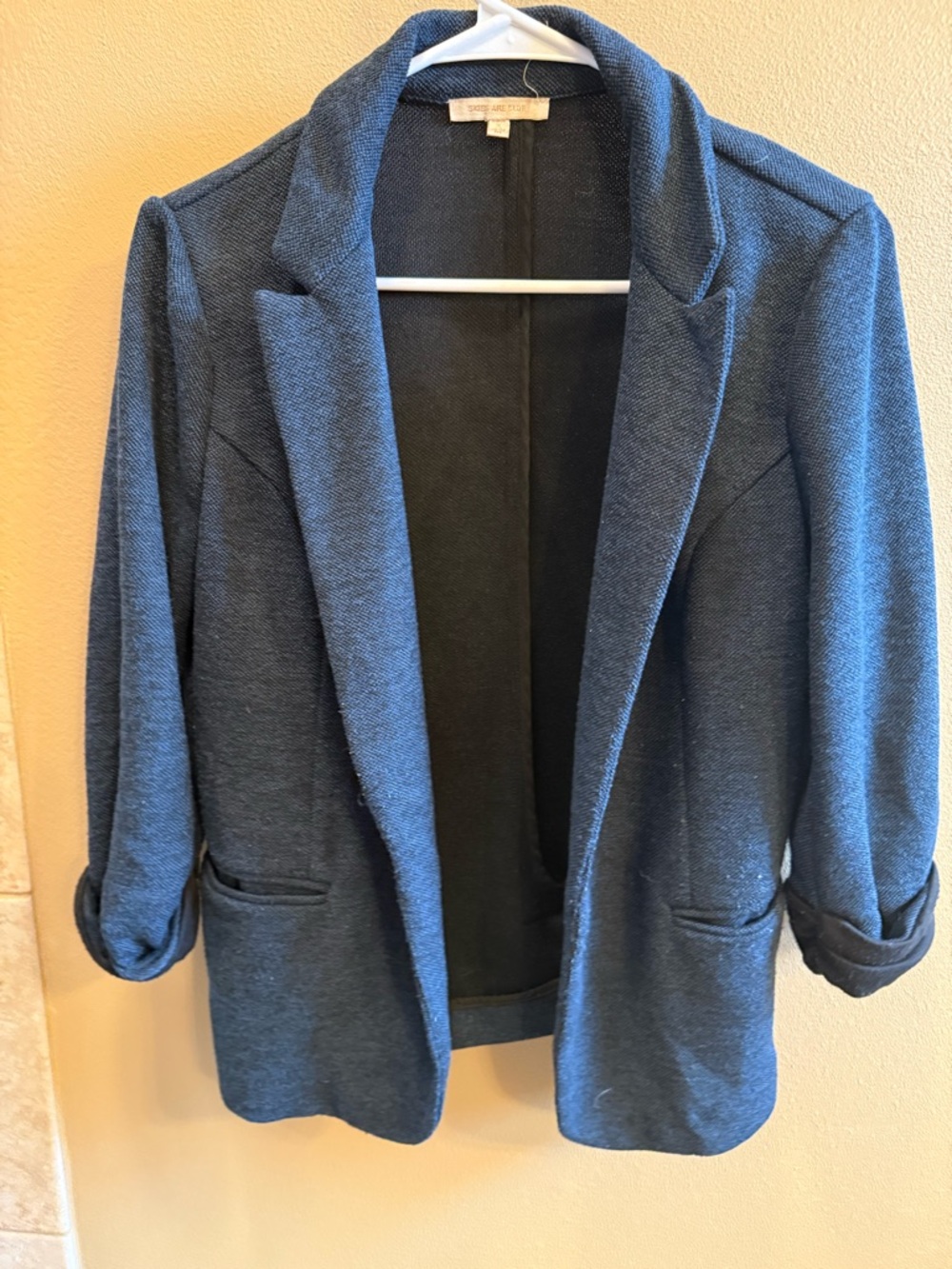 Skies Are Blue Heathered Navy Open-Front Knit Blazer